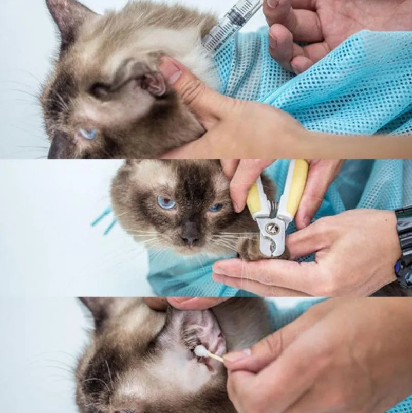 Mesh Cat Grooming Bathing Bag Adjustable Cats Washing Bags For Pet Nail Trimming Injecting Anti Scratch Bite Restraint 34x50cm