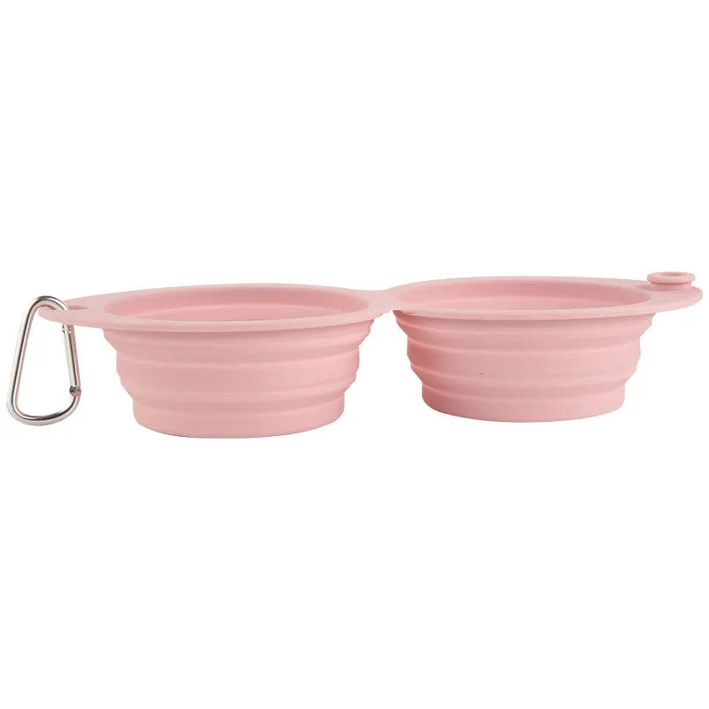 Foldable Dog Bowl Silicone Double Bowl Puppy Food Container Healthy Safety Pet Travel Drinking Bowl for Dogs Cat Feeder Dish