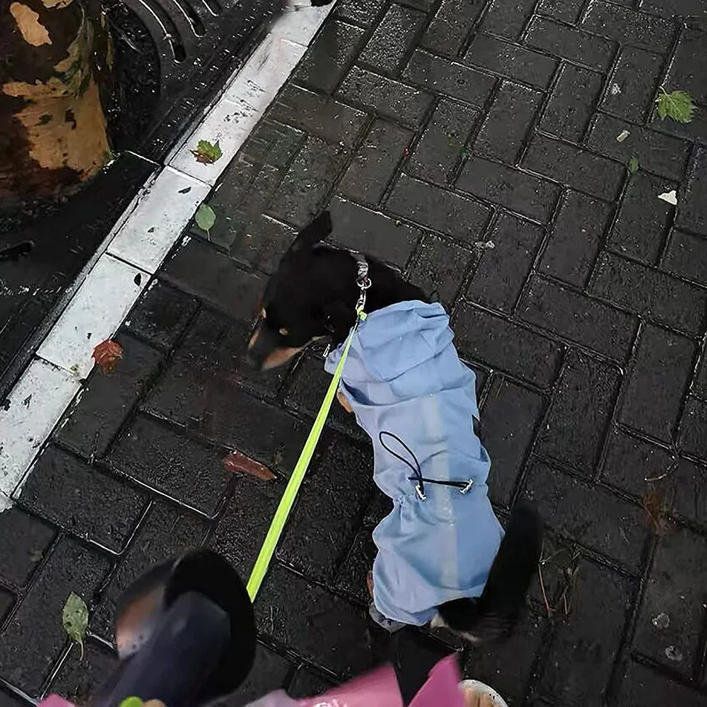Dog Raincoat Quick Dry Pet Reflective & Adjustable Rain Poncho Jacket Waterproof & Windproof Puppy Hooded Cloak 4 Legs Raincoat